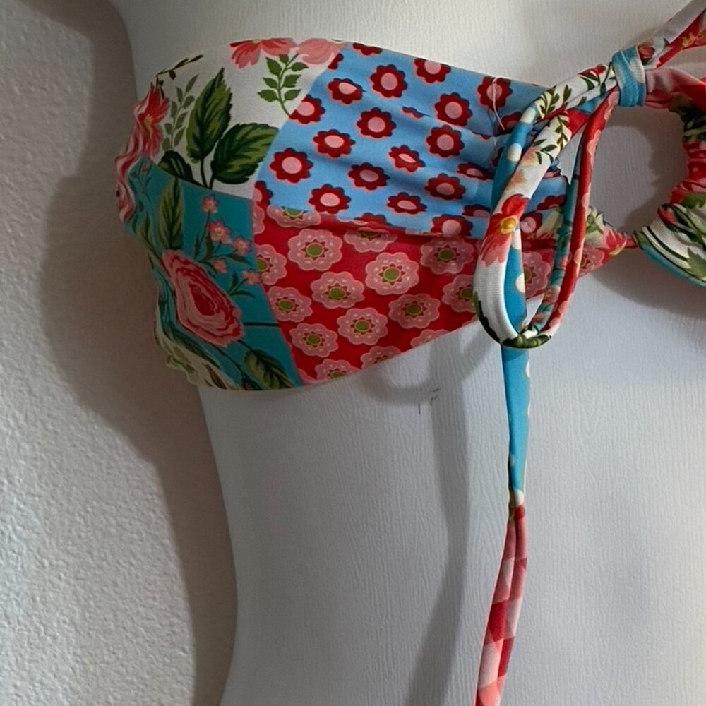 Mixed Patchwork Print Strapless String Bikini Wit… - image 5